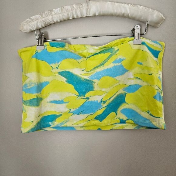BP Tube Top Crop Strapless Blue Yellow Tie-Dye Casual Summer Vacation Neutral - Picture 5 of 9